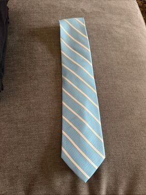Light Sky Blue and White Silk Striped Men’s Tie